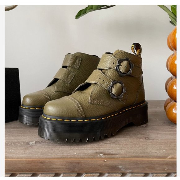 Dr Martens DEVON FLOWER BUCKLE PLATFORM MSRP$240 in Khaki Green RARE FIND COLOR - Picture 13 of 16